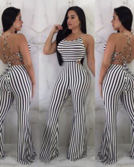 Striped slim-fit jumpsuit women