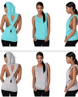 Fitness Backless Cross Sport T Shirt Women Breathable Sleeveless Yoga Shirt Gym Clothes Running Sportswear Hooded Yoga Tops
