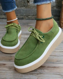 New Thick Bottom Lace-up Flats Women Solid Color Casual Fashion Lightweight Walking Sports Shoes
