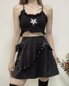 InstaHot Black Pockets High Waist Skirts Strap Zipper Pleated Skirt Women Gothic Punk Streetwear Casual Cargo Skirt Fashion
