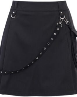 InstaHot Black Pockets High Waist Skirts Strap Zipper Pleated Skirt Women Gothic Punk Streetwear Casual Cargo Skirt Fashion