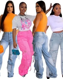 Retro Casual Denim Stereo Multi-pocket Trousers