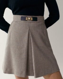 Autumn Winter A Line Houndstooth Skirt Women High Waist Office Skirts Vintage Plaid Mini Skirt