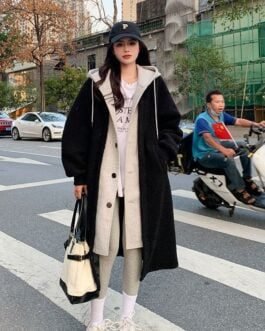 New Long Lambswool Fake Two-pieces Coats Women