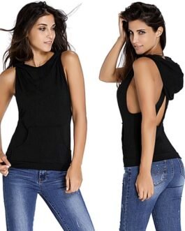 Fitness Backless Cross Sport T Shirt Women Breathable Sleeveless Yoga Shirt Gym Clothes Running Sportswear Hooded Yoga Tops