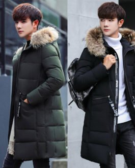 Mid-length padded down cotton jacket with fur collar