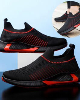 Fashion Mesh Sock Shoes With Striped Design Men Outdoor Breathable Slip-on Sneakers Csuale Lightweight Running Sports Shoes