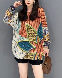 Women's Fashion Loose Print Mink Sweater