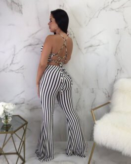Striped slim-fit jumpsuit women