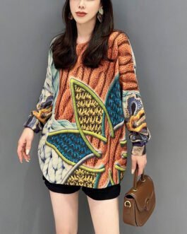 Women’s Fashion Loose Print Mink Sweater