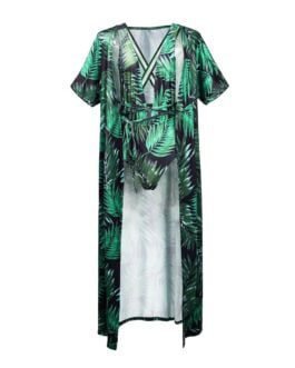 Women Beach Wear Badnage Swimwear Leaves