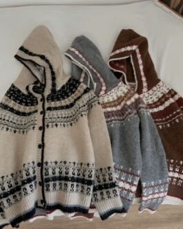 Women's Vintage Contrast Color Hooded Sweater