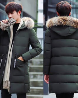 Mid-length padded down cotton jacket with fur collar