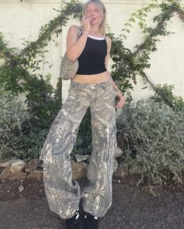 Camouflage Pants Straight Loose Low Waist Pocket Casual Pants