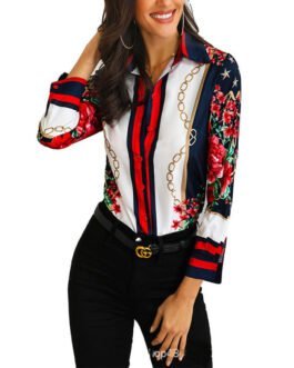 Women Floral Chain Print Elegant Blouse