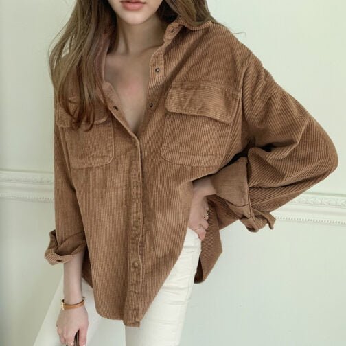 Women wear retro Hong Kong-style corduroy shirts - Image 3