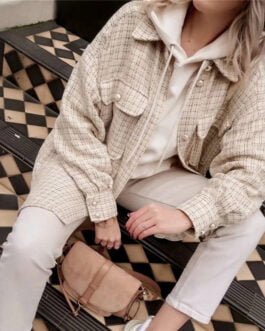 Women vintage oversize plaid long shirts autumn