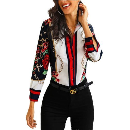 Women Floral Chain Print Elegant Blouse - Image 5