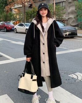 New Long Lambswool Fake Two-pieces Coats Women