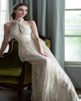 Champagne Color Host Starry Sky Toast Clothing Halter Model Catwalk Show