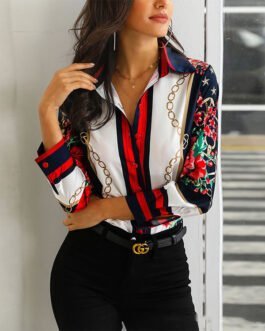 Women Floral Chain Print Elegant Blouse