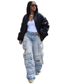 Retro Casual Denim Stereo Multi-pocket Trousers