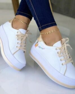 Flowers Embroidery Sneakers For Women Platform Shoes