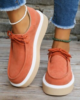 New Thick Bottom Lace-up Flats Women Solid Color Casual Fashion Lightweight Walking Sports Shoes