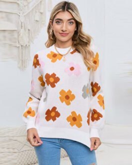 Knitted Thread Pullover Women's Flower