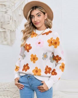 Knitted Thread Pullover Women’s Flower