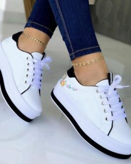 Flowers Embroidery Sneakers For Women Platform Shoes