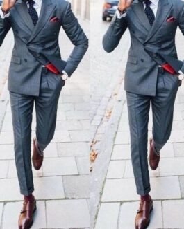 Dark Grey Men Suits Peaked Lapel Double Breasted Formal Business Suits for Man Costume Mariage Homme Wedding Suit 2 Piece