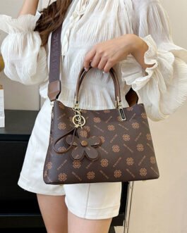 Printed Tote Bag With Flower Pendant New Temperament Shoulder Bag For Women Fashion Large-capacity Crossbody Bag