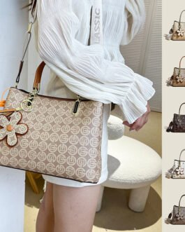 Printed Tote Bag With Flower Pendant New Temperament Shoulder Bag For Women Fashion Large-capacity Crossbody Bag
